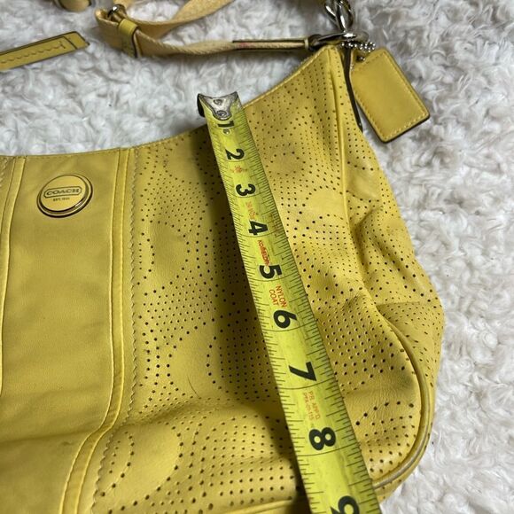 COACH Signature Stripe Convertible Hobo Bag yelow Perforated Leather F23241 - Picture 10 of 15